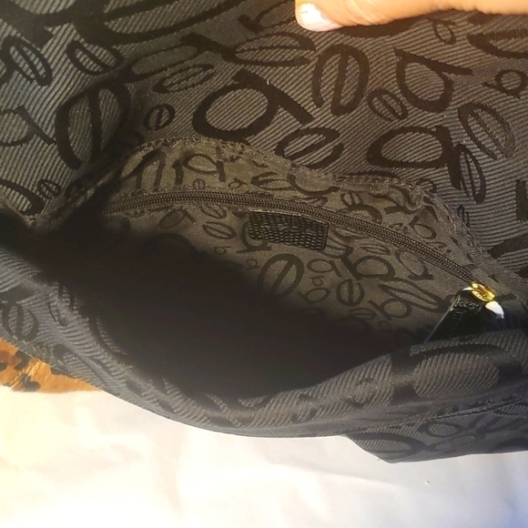 Bebe Black Animal Print Details  Faux Fur Studded Shoulder Bag Hand Bag - Picture 9 of 13